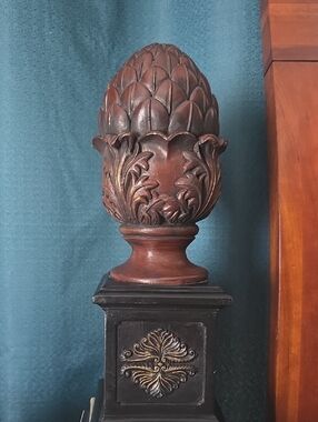 Decorative Carved Wood Finial - Brown & Black Accent